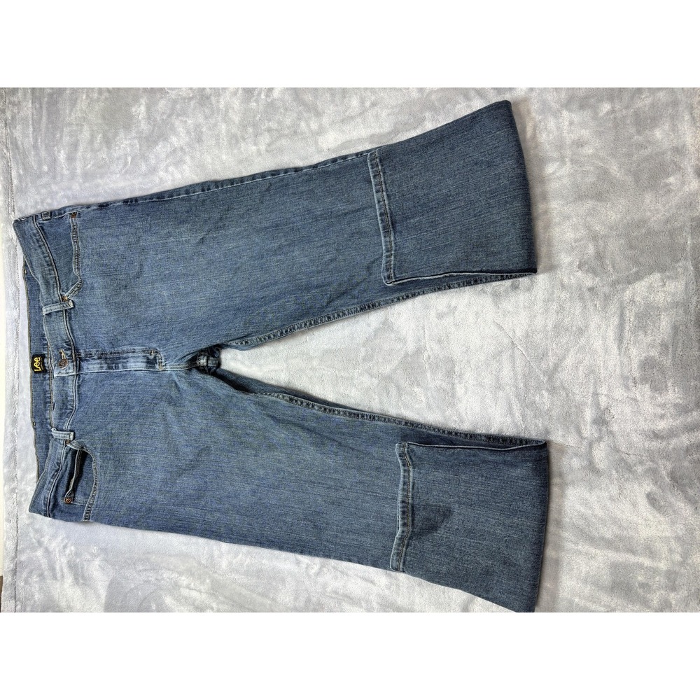 Lee Jeans Mens 32x32 Blue Denim Wide Leg Flare Bell Bottom Distressed Rip Y2K